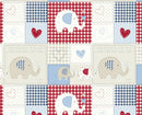 Bo Bo Elephant Oilcloth BLUE Tablecloth
