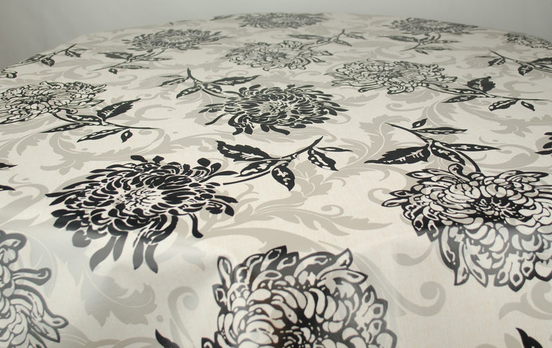 Boston Black Floral Vinyl Oilcloth Tablecloth