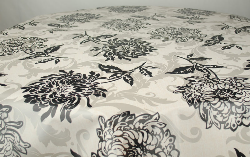 Boston Black Floral Design PVC Vinyl Tablecloth 20 Metres