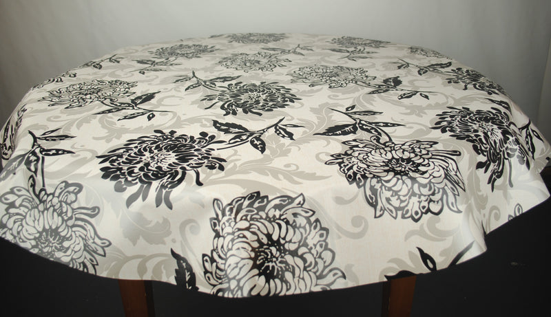 Boston Black Floral Vinyl Oilcloth Tablecloth