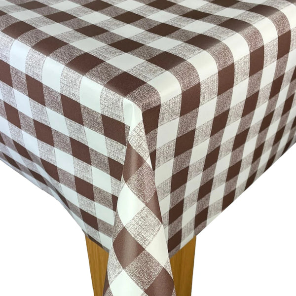 Brown Gingham  vinyl tablecloth 120cm x 140cm Warehouse Clearance
