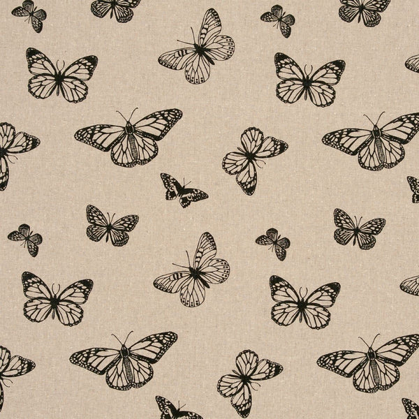 Butterfly Black on Linen Oilcloth Tablecloth by Clarke and Clarke
