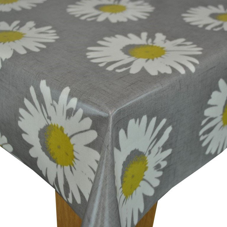 Capri Daisy Chartreuse Grey Oilcloth Tablecloth