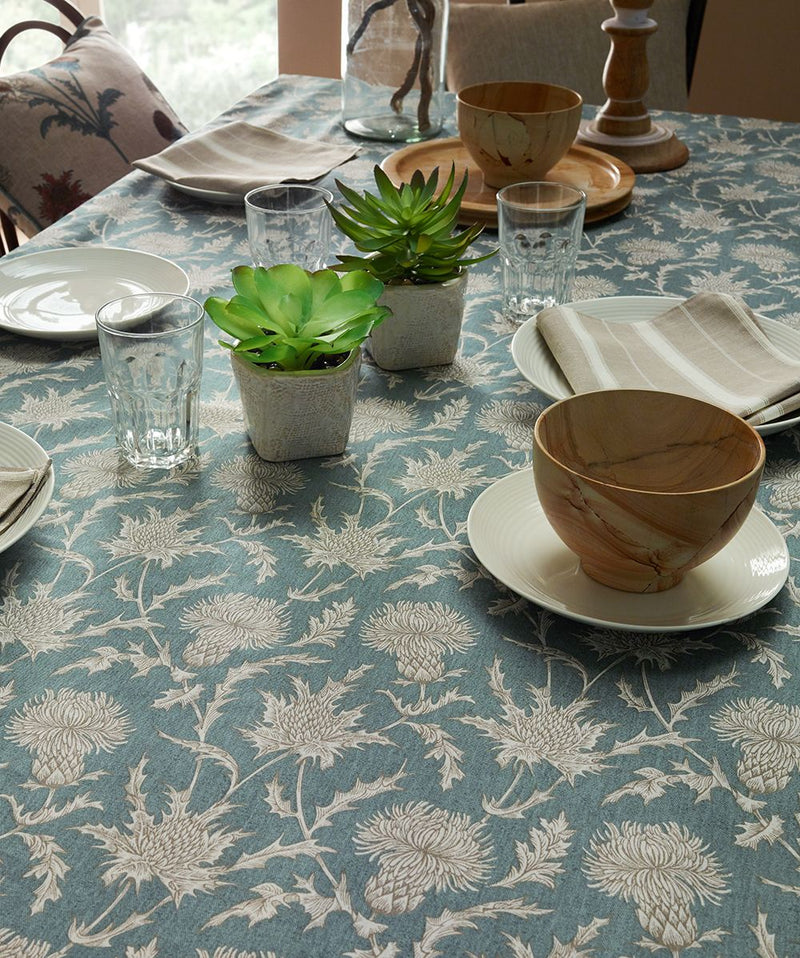 Carlina Thistle Teal Oilcloth Tablecloth