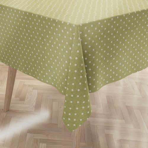 Carousel Fennel Green Polka Dot Oilcloth Tablecloth by I-Liv