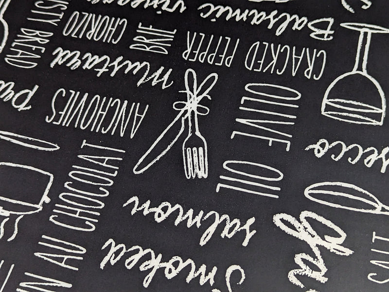 Chalkboard Bistro Menu Graphite Grey Oilcloth Tablecloth by Clarke and Clarke