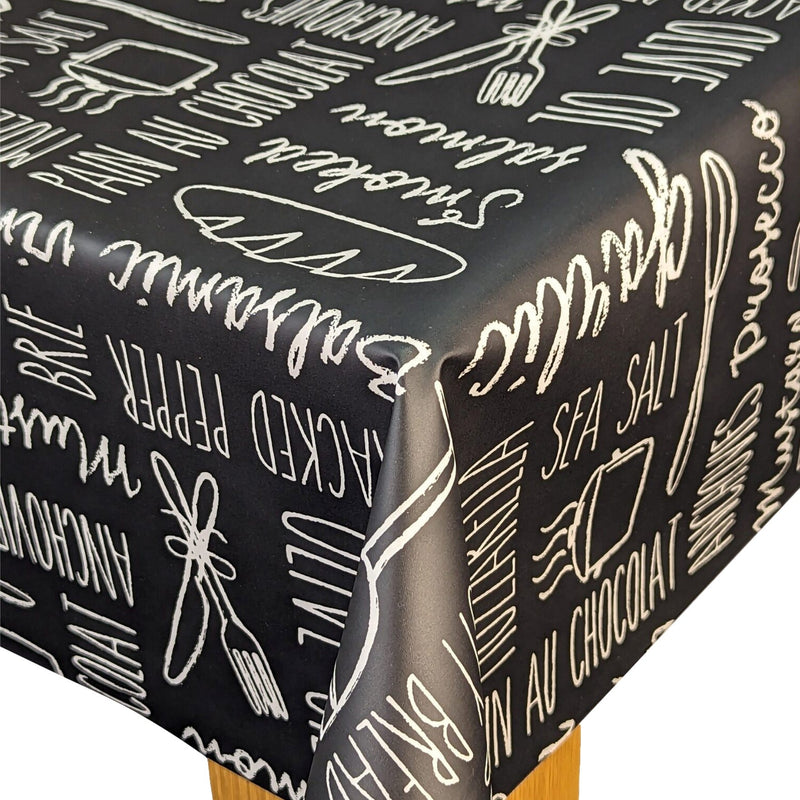 Chalkboard Bistro Menu Graphite Grey Oilcloth Tablecloth by Clarke and Clarke