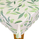 Scallop Edge Elegant Green Leaf Vinyl Oilcloth Tablecloth