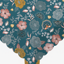 Scallop Edge Peony Garden Teal Vinyl Oilcloth Tablecloth