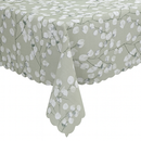 Scallop Edge Honesty Sage Green Floral Leaves Vinyl Oilcloth Tablecloth