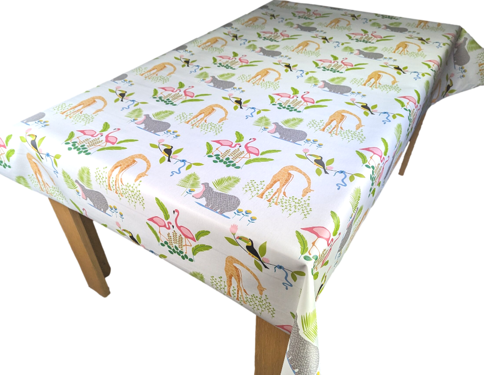 Childrens Fun Zoo Animals Oilcloth - PVC Tablecloths & Vinyl Tablecloths
