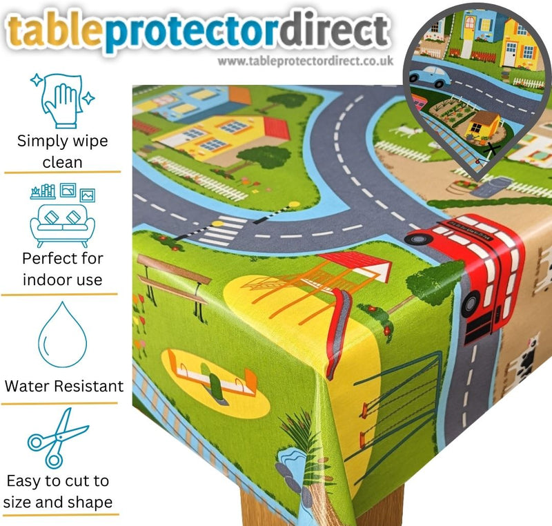 Childrens Town Road Map Oilcloth Tablecloth by Clarke and Clarke