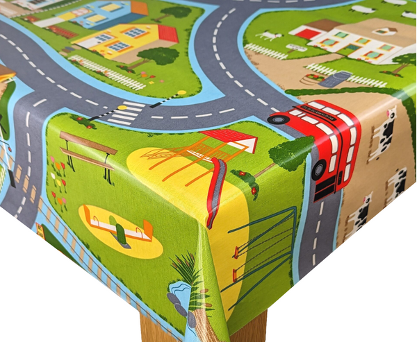 Childrens Town Road Map Oilcloth Tablecloth by Clarke and Clarke