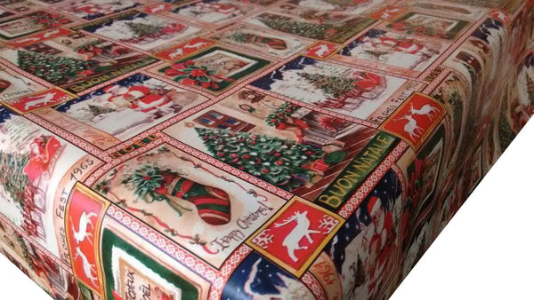 Christmas Greetings Oilcloth Table Cloth 110cm x 140cm   - Warehouse Clearance