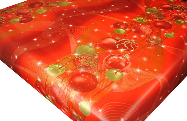 Hanging Baubles  Red Vinyl Oilcloth Tablecloth 150cm x 140cm   - Warehouse Clearance