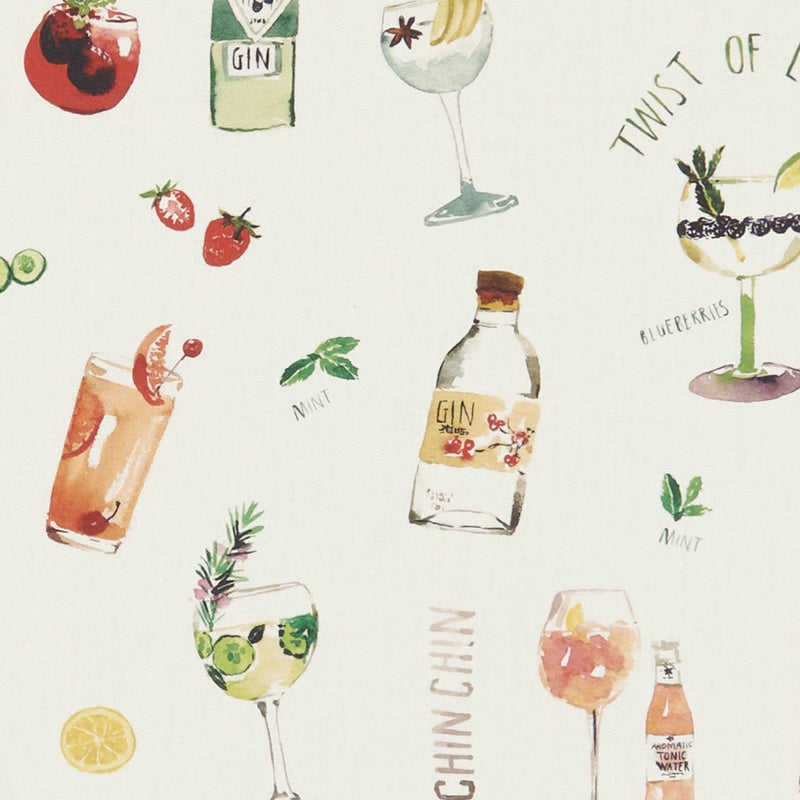 Clarke and Clarke Gin Cocktail Happy Hour Cream Oilcloth Tablecloth