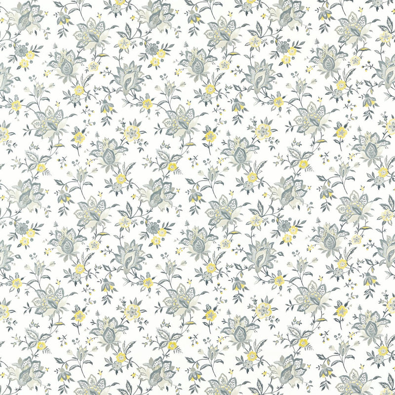 Clarke and Clarke Ornella Floral Charcoal Grey Chartreuse Oilcloth Tablecloth