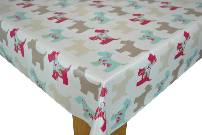 Clarke and Clarke Scotties Taupe and Duckegg Oilcloth Tablecloth
