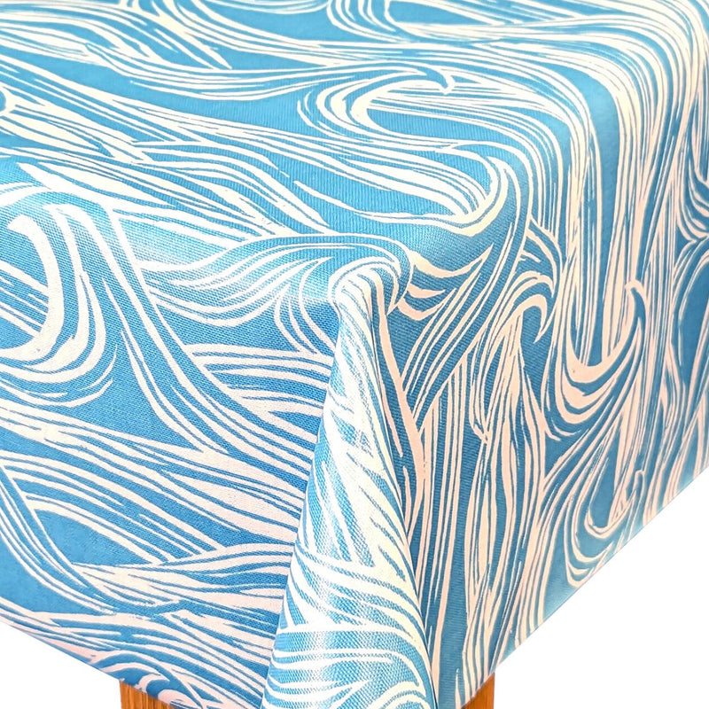 Clarke and Clarke Surf Aqua Oilcloth Tablecloth