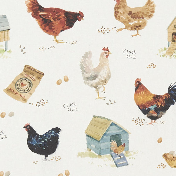 Cluck Cluck Chickens Cream Oilcloth Tablecloth by Clarke and Clarke