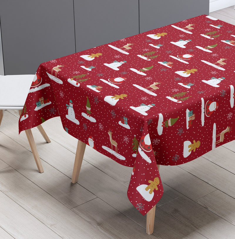 Cool Yule Red Christmas Oilcloth Tablecloth by Fryetts