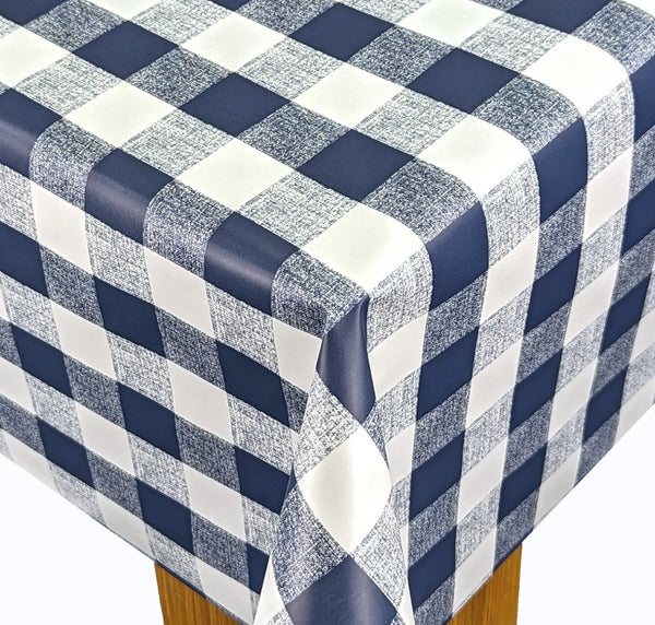 Navy Blue Gingham Check Vinyl Oilcloth Tablecloth