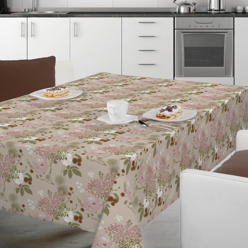 Vintage Floral Vinyl Oilcloth Tablecloth