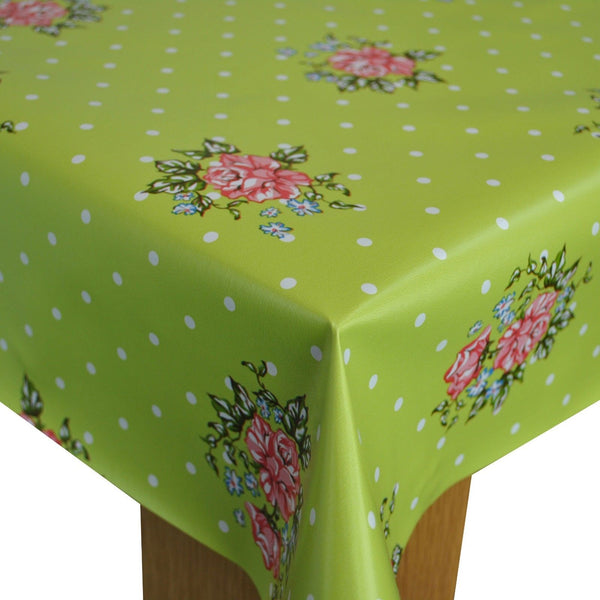 Dotty Rose Lime Green PVC Vinyl Wipe Clean Tablecloth 140cm x 140cm Warehouse Clearance
