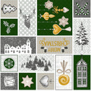 Christmas Village Green and Gold PVC Vinyl Oilcloth Tablecloth