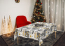 Christmas Village Grey and Gold PVC Vinyl Oilcloth Tablecloth