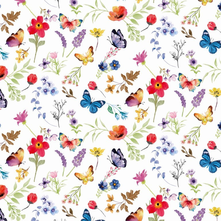 Butterfly Flowers Multi Vinyl Oilcloth Tablecloth