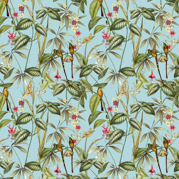 Tropical Birds Blue PVC Vinyl Oilcloth Tablecloth
