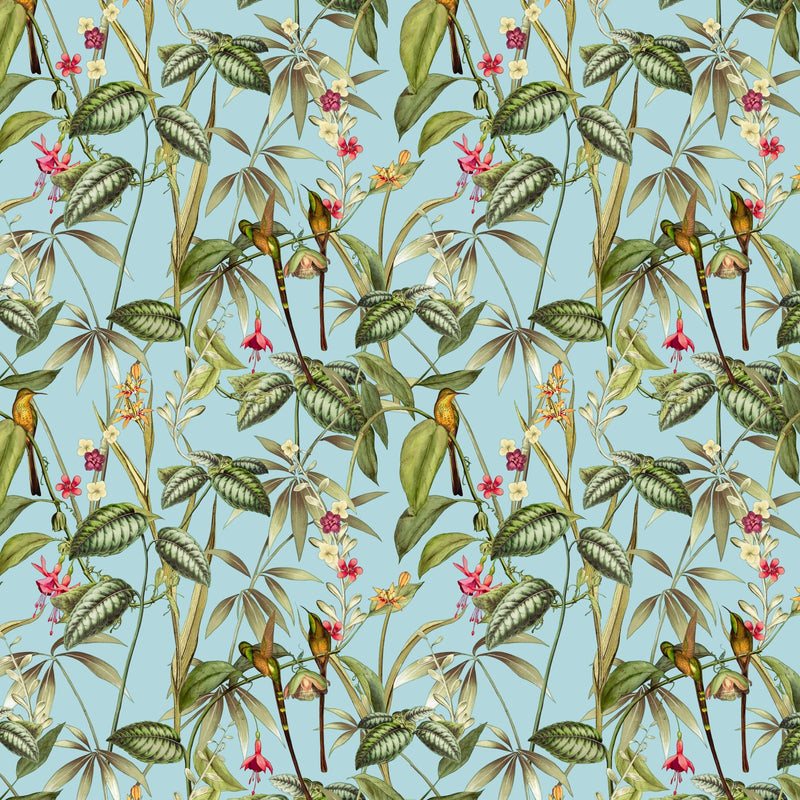 Tropical Birds Blue PVC Vinyl Oilcloth Tablecloth