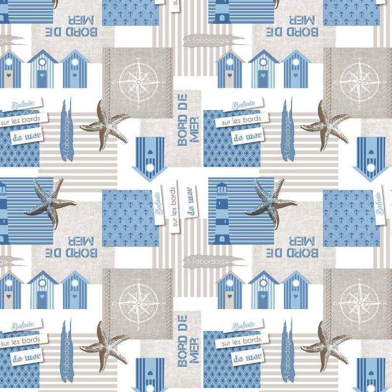Seaside Escape Blue PVC Vinyl Oilcloth Tablecloth
