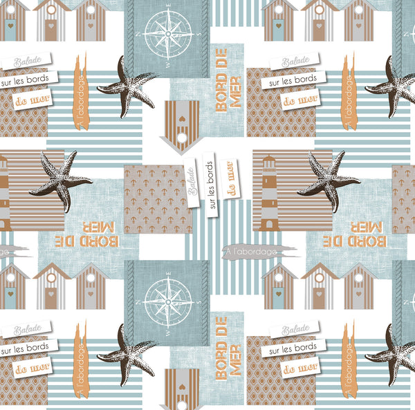 Seaside Escape Duckegg PVC Vinyl Oilcloth Tablecloth