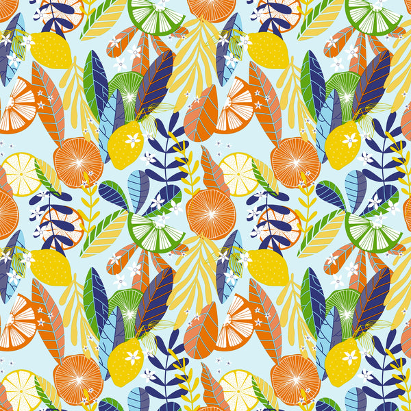 Amalfi Citrus Fruit on Blue PVC Vinyl Oilcloth Tablecloth
