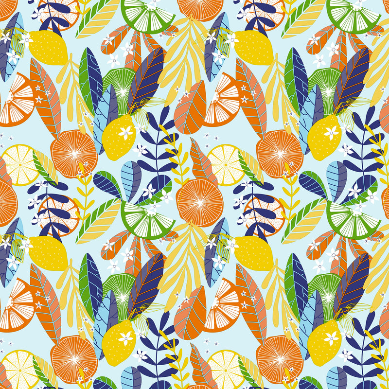 Amalfi Citrus Fruit on Blue PVC Vinyl Oilcloth Tablecloth