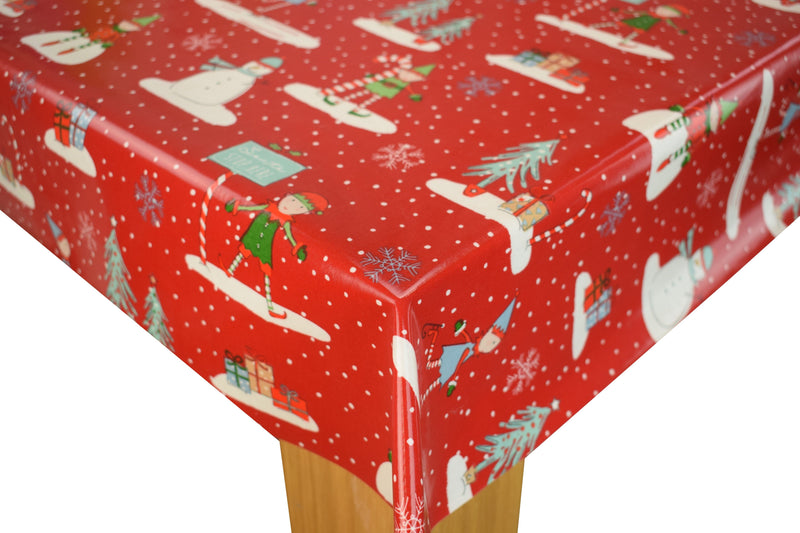 Elf on the Shelf Red Christmas Oilcloth Tablecloth