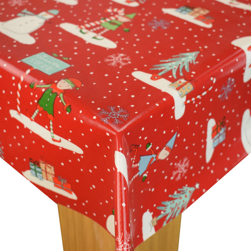 Elf on the Shelf Red Christmas Oilcloth Tablecloth