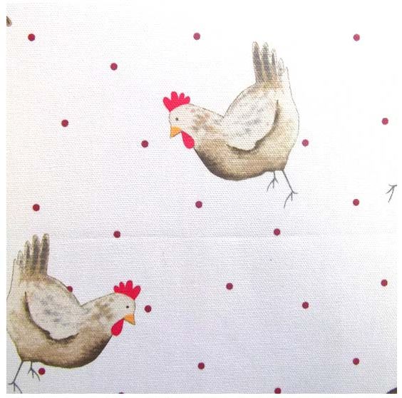 Elsie Chicken Hen Dotty Cream Red Cotton Oilcloth Tablecloth