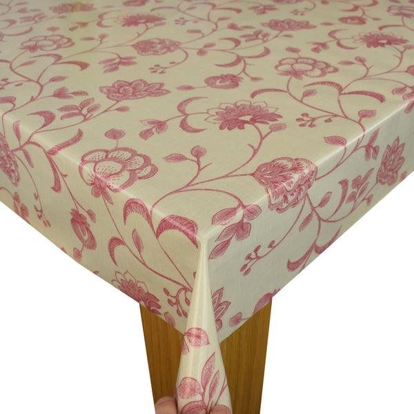 Emily Pink and Cream Floral Oilcloth Tablecloth