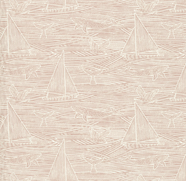 Whales and Sail Boats Pink Blush Matt Oilcloth Table Cloth
