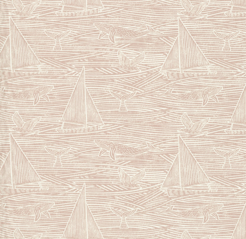 Whales and Sail Boats Pink Blush Matt Oilcloth Table Cloth