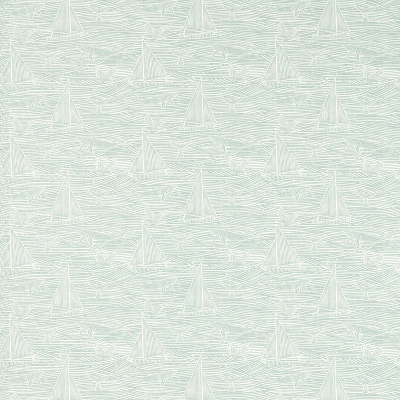 Whales and Sail Boats Duckegg Matt Oilcloth Table Cloth