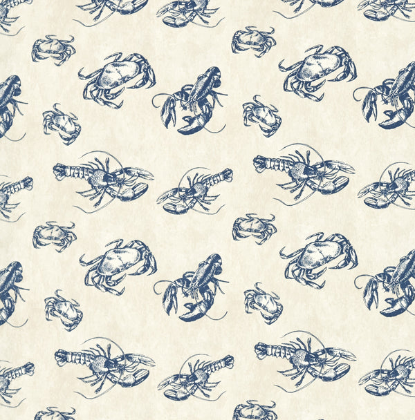 Lobster Crab Navy Blue Matt Oilcloth Table Cloth