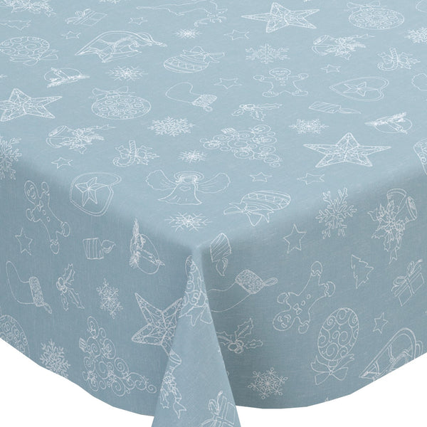 Festive Ice Blue Christmas Linen Look Vinyl Tablecloth Roll 20 Metres x 140cm