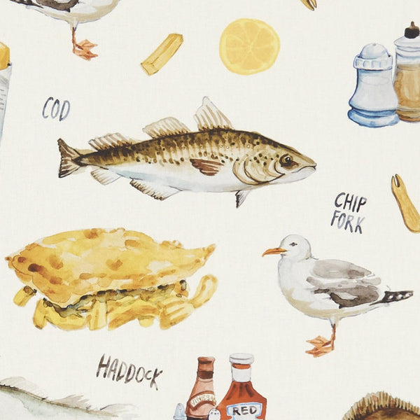Fish and Chip Shop Cream Oilcloth Tablecloth