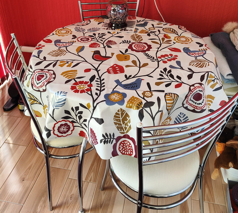 Folki INDIGO CRANBERRY Scandi Oilcloth Tablecloth by Clarke and Clarke