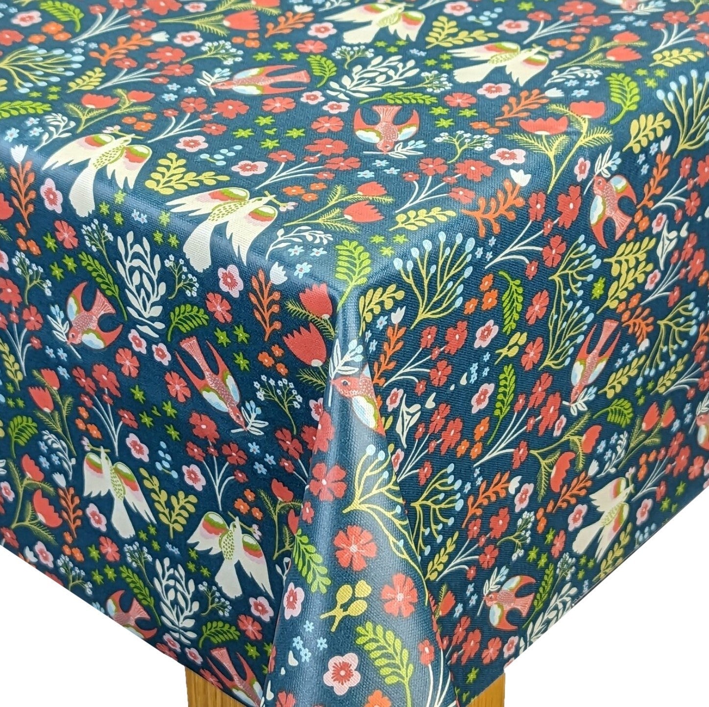 Folklore Teal Matte Oilcloth- PVC Tablecloths & Vinyl Tablecloths