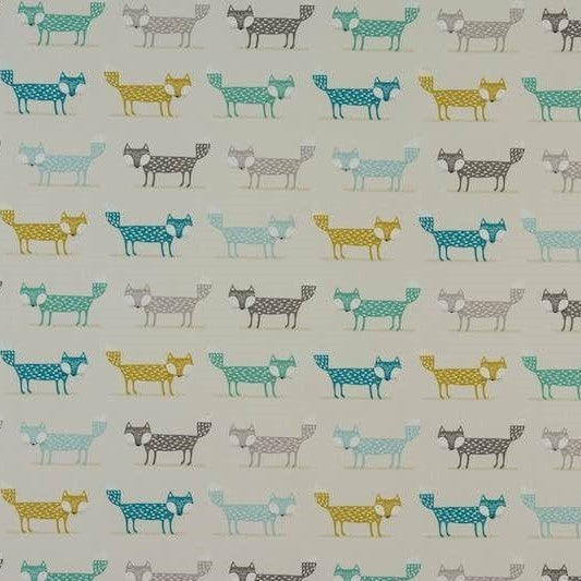 Foxy Fox Teal Cotton Oilcloth Tablecloth by Fryetts Fabrics